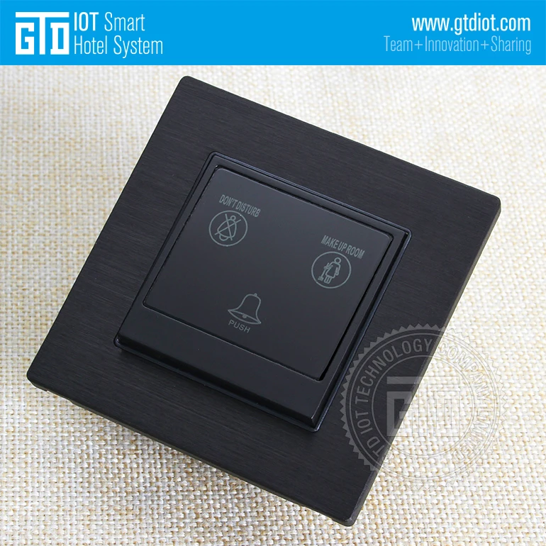 Dry contact technology 24V DC DND smart hotel use black aluminum brushed 4 side CNC push button style electric doorbell