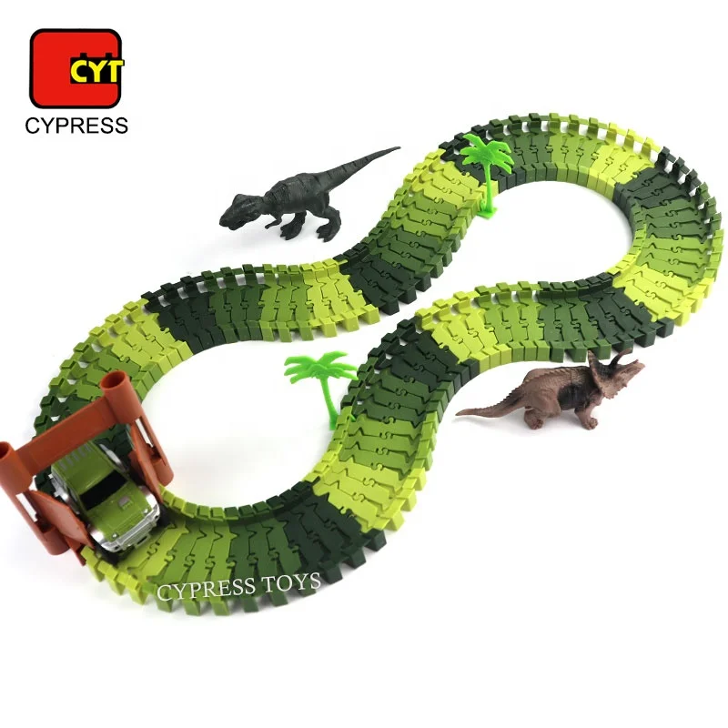 DIY Bending Flexible Railways Dinosaur Toy Set Race Track With Electric Car
