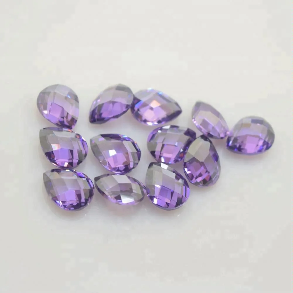 Amethyst Pear Double Checkerboard Cubic Zircon Stone