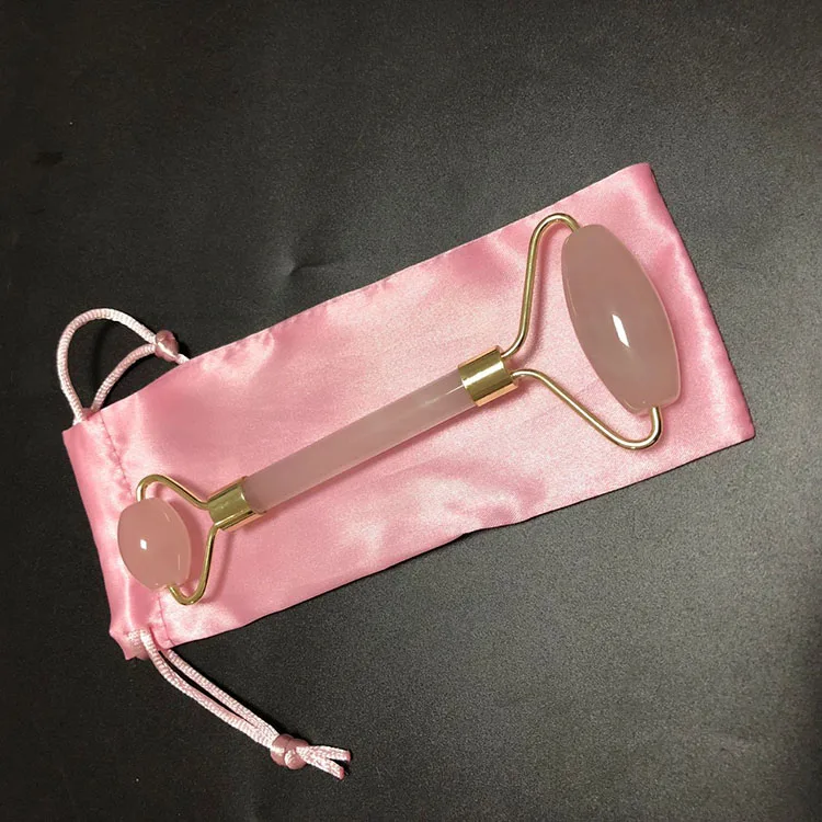 Certified 100% Natrual Rose Quartz Pink Jade Roller For Facial Massage, Pouch and Foam Packed