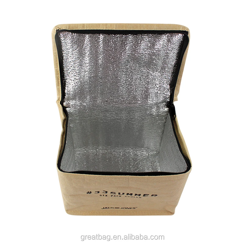 Портативные, сделанные на заказ, из крафт-бумаги, изолированные, шесть упаковок, охлаждающие сумки