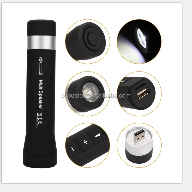 High quality  Mini multi-function  waterproof IPX5  led torch flashlight Wireless stereo Speaker with Microphone music