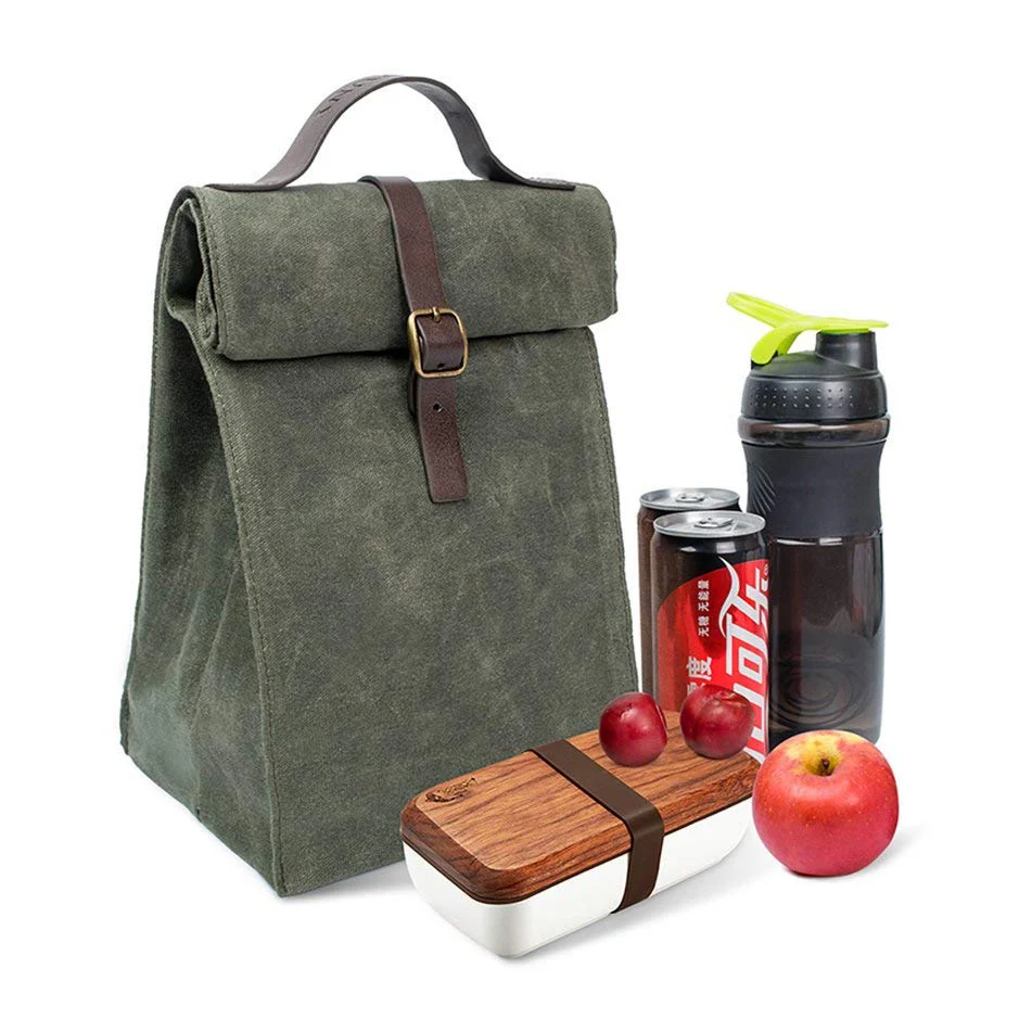 Insulated Reusable Thermal Waxed Canvas Lunch Tote Bag