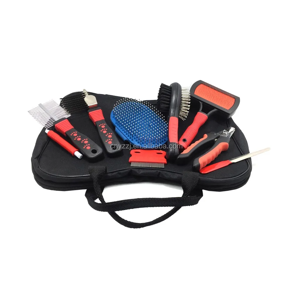 9 Piece Set Pet Grooming Brush Set Deshedding Tools Kit Hair Trimmer -Gloves Brushes Combs for Dogs and Cats