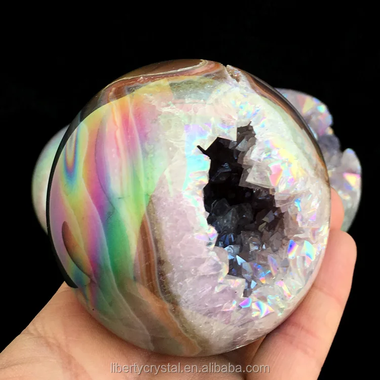 Natural Angel Aura Crystal Cluster Geode Ball Quartz Sphere