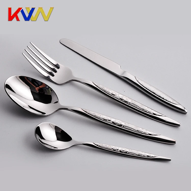 Новый дизайн из нержавеющей стали России набор столовых приборов с лазерной логотип узор