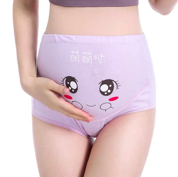 
Pure cotton breathable high waist supports abdomen lovely cartoon expression pregnancy abdomen pregnant woman pants 
