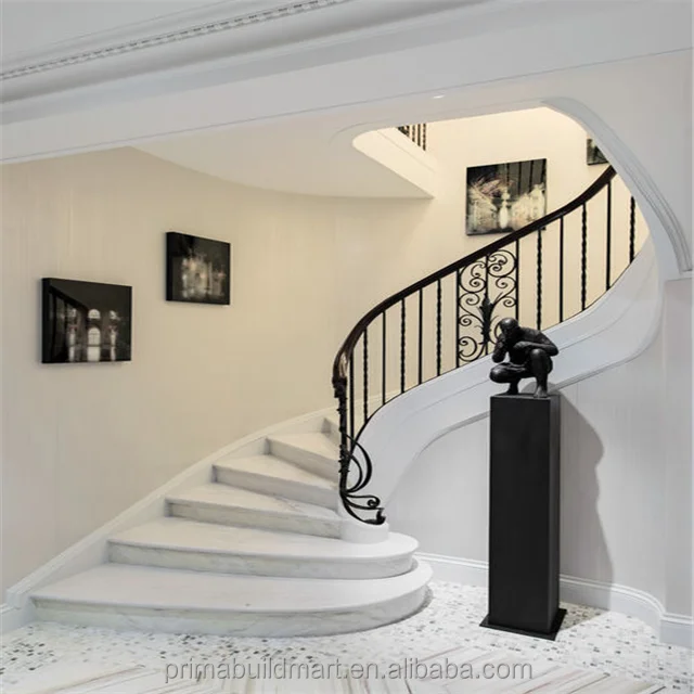 
Prefabricated marble tread curved staircase iron railing stair used metal stairs 