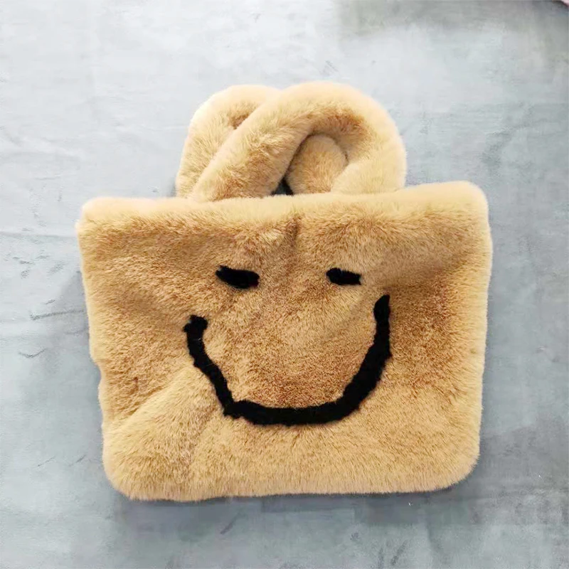 
Hot sale smiley face fur bag popular faux rex rabbit fur handbag 