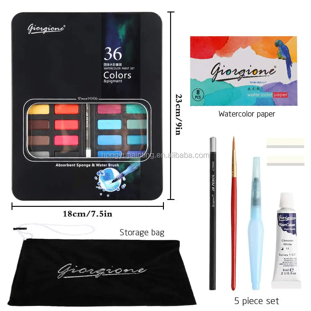 Профессиональный набор акварельных тортов, 36 цветов, однотонная Акварельная краска с нейлоновой кистью, карбонизированный карандаш, ручка-кисть для воды