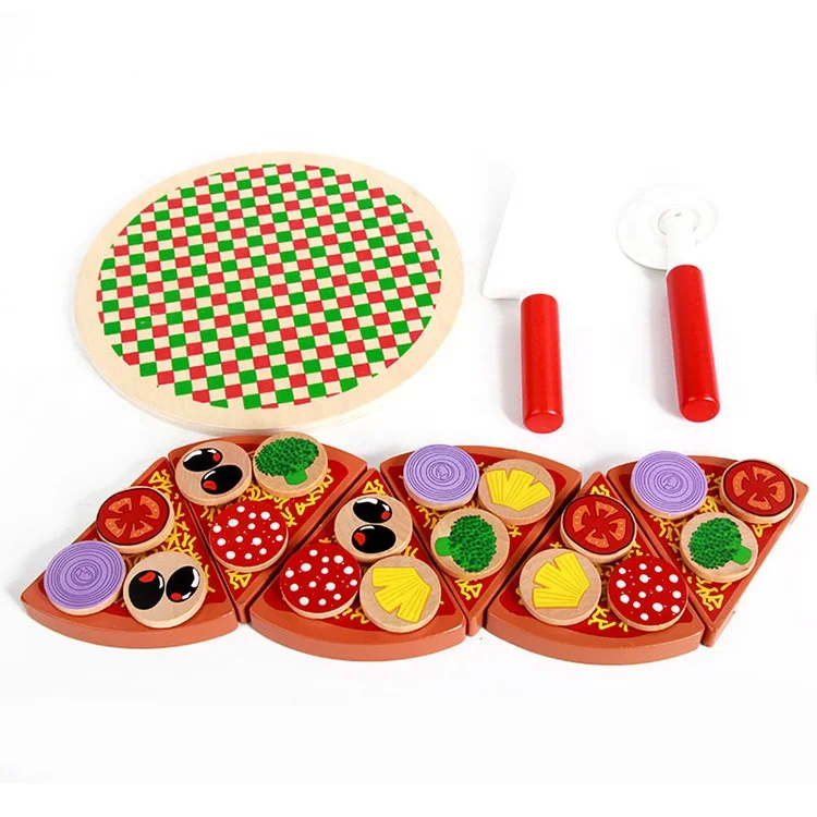 Children Educational Set Cooking Magnet Cutting Pizzle Kids Wooden Kitchen Set Toy
