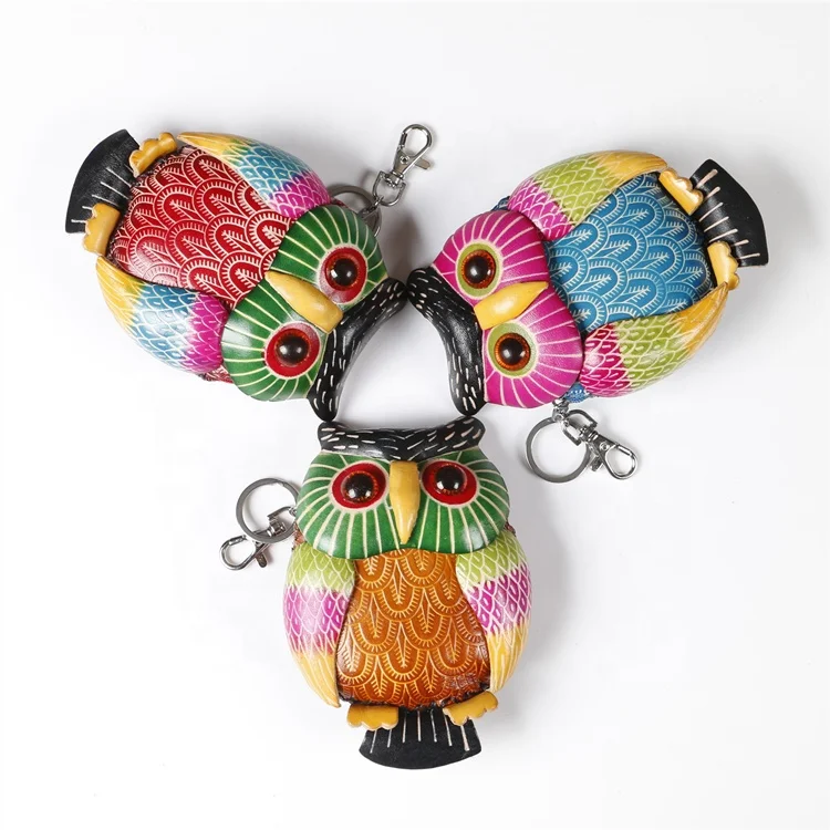 Hot Sell Vintage Cowhide Leather Handmade Owl Coin Purse