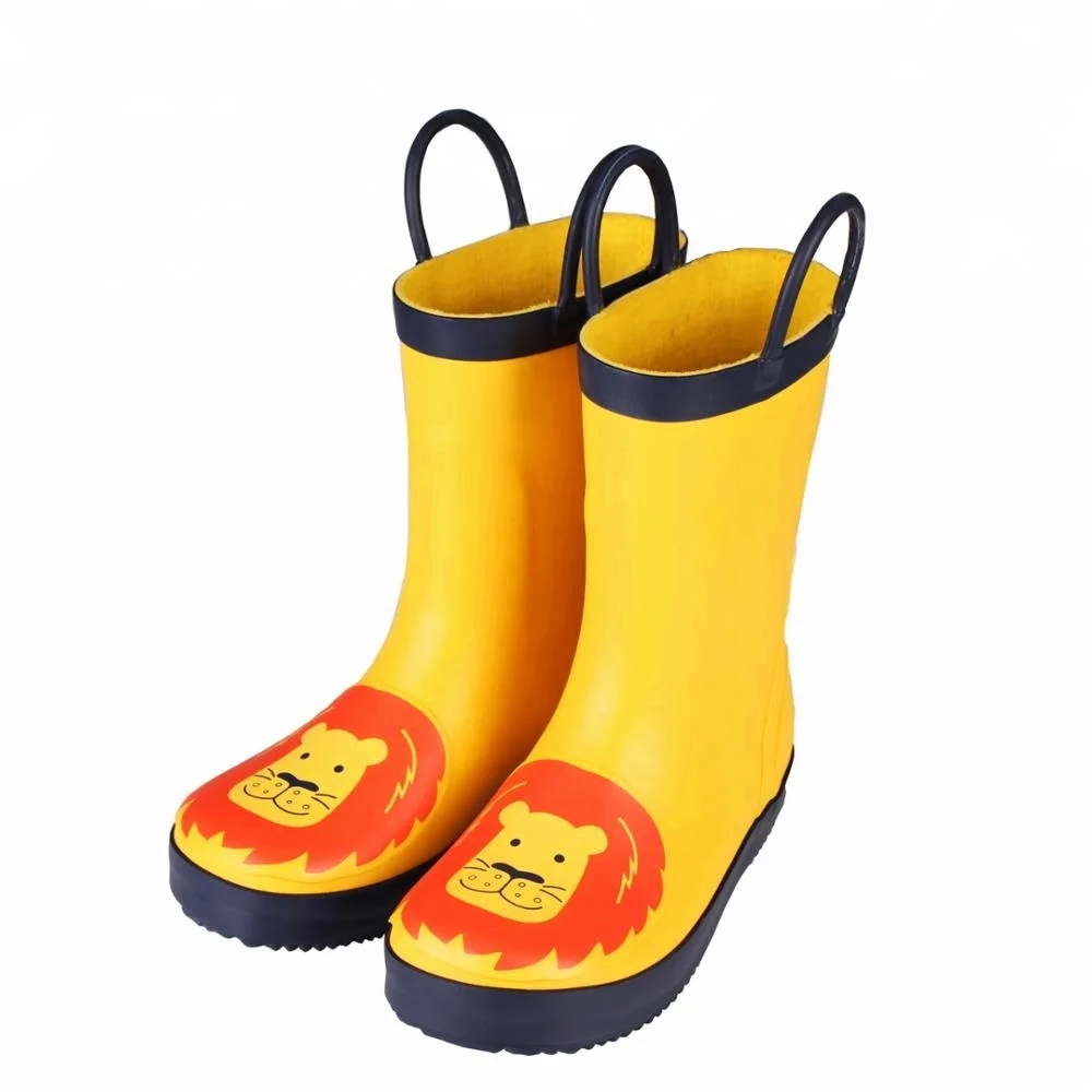 
Высокое качество желтый милый Лев мультфильм дешевые резиновые Дети резиновые сапоги Wellington с ручкой 