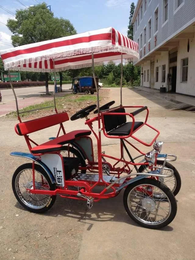 manufacturer BEST QUALITY CLASSIC 2ADULTS  SURREY BIKE WITH LED LIGHT AND FRONT BABY SEAT TANDEM BICYCLE