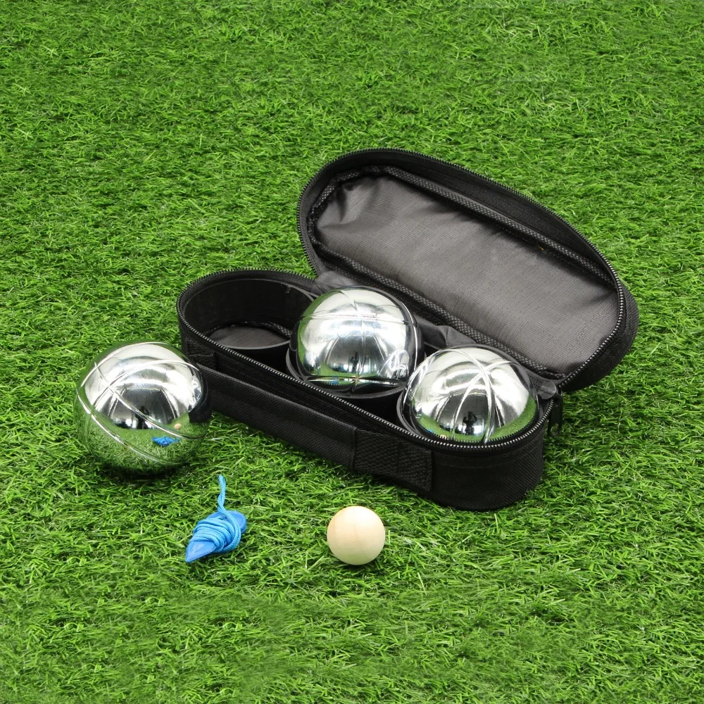 
3 Silver Balls Bocce Ball Nylon Bag Stainless Steel Boules Petanque Set Outdoor Garden Game 