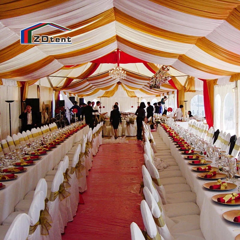 Outdoor luxury wedding event tent banquet restaurant tent with drapery lining