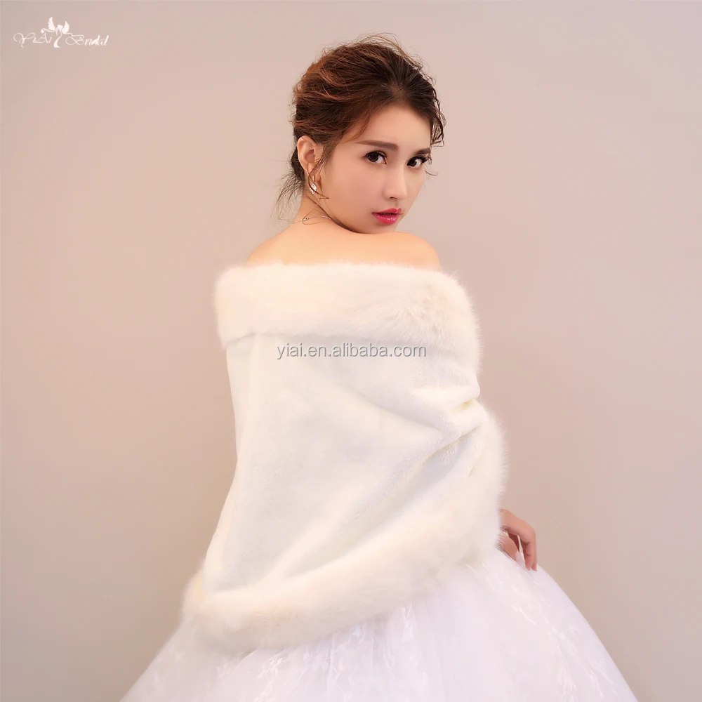 
LZP184 Beautiful Champagne Plush Off Shoulder Wedding Shawls Fur Imitation Winter Wedding Coat 