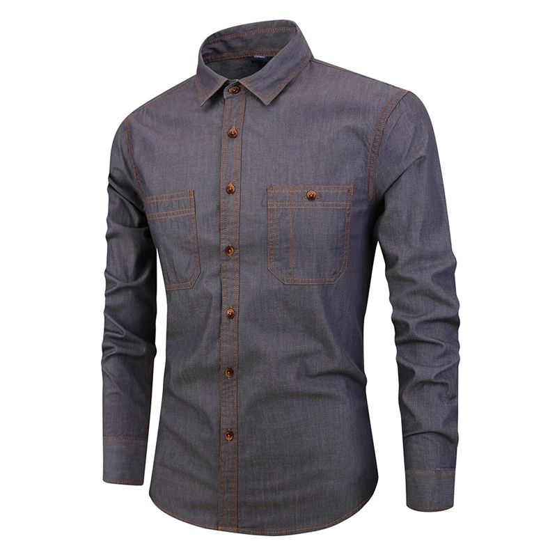 Wholesale casual long sleeve light color denim mens shirts