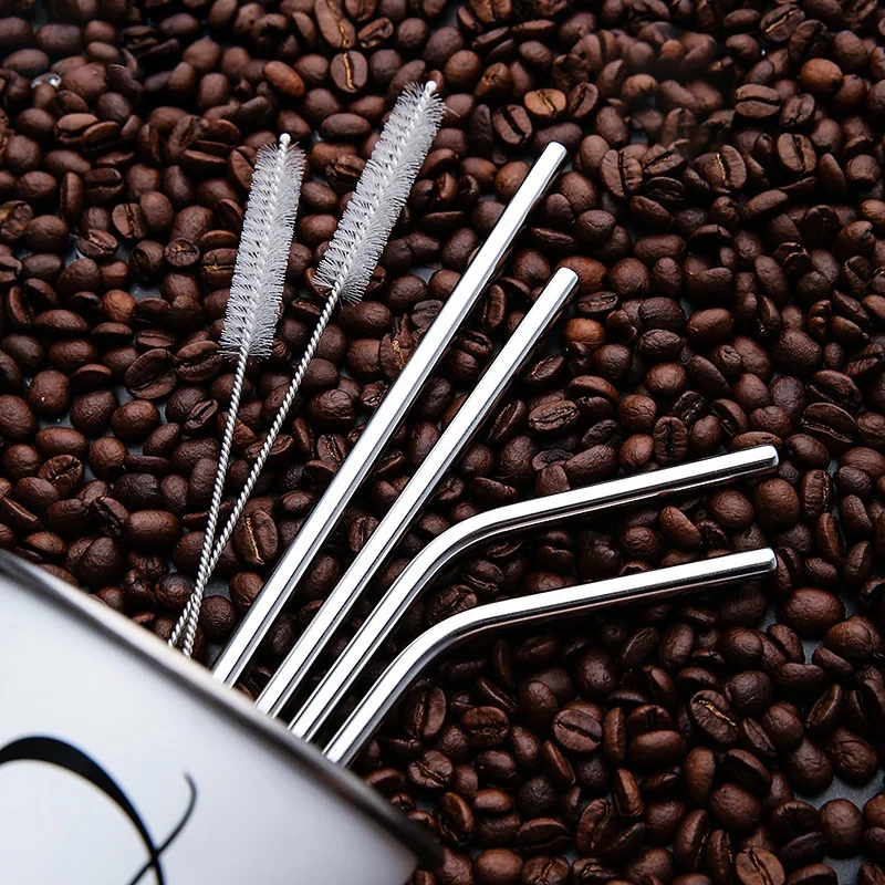 Carry bag packing 3 pcs stainless steel drinking straw metal boba straws with cleaning brush