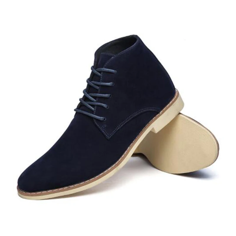 Мужские модные однотонные замшевые ботинки на среднем каблуке, Мужские классические ботинки Chukka со шнуровкой