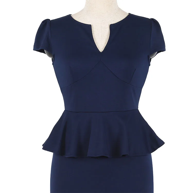 2019 Top Tank Ruffles Clothing V-Neck Bodycon Office Ladies Pencil Knee Length Women Formal Dresses