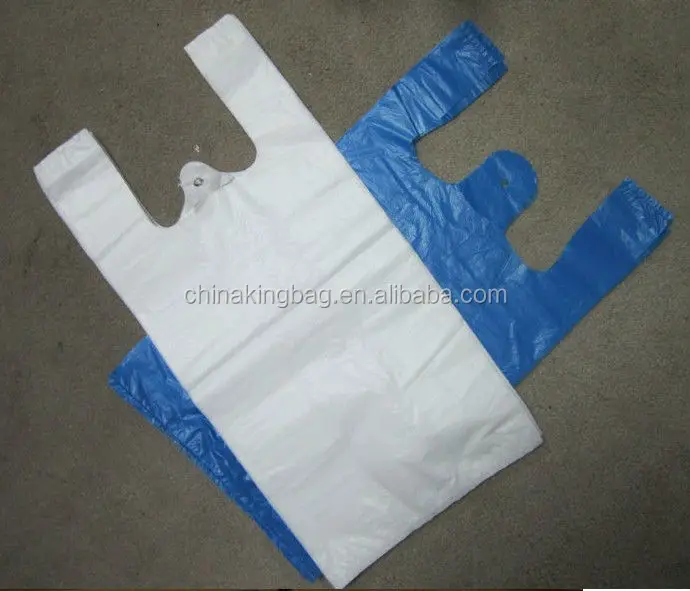 HDPE white and blue color tshirt bag carrier plastic bag