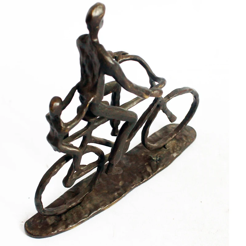 Vintage style antique cast iron couple father and son  bike figurine home decoration statue for sale