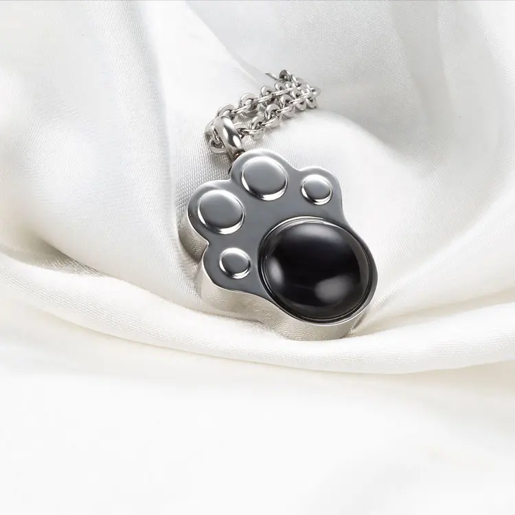 Wholesale Waterproof Stainless Steel Pet Ash Pendant Keepsake Urn Paw Pet Memorial Urn Necklace