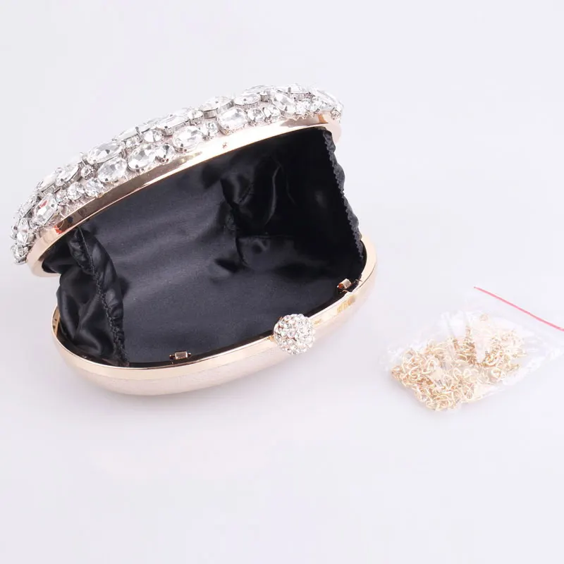 
Ladies Fashion Luxury Crystal Big Diamonds Oval Shape Wedding Bridal Party Messenger Clutch Bag Evening Bags 