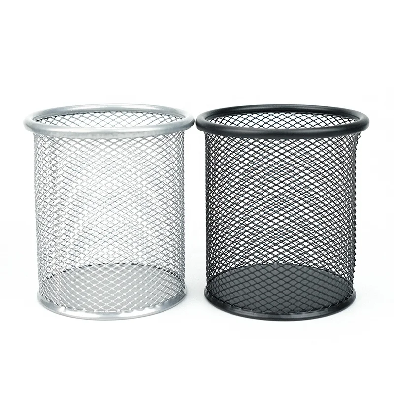 Wholesale China suppliers office desktop pencil holder desk table wire iron steel round Black metal mesh Pot pen cup