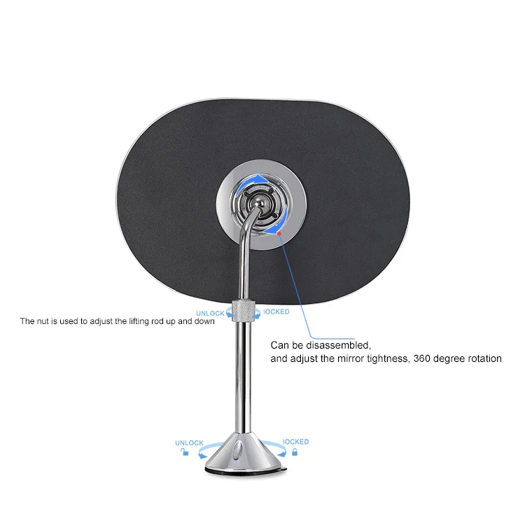 One  side Frameless Oval  Desktop Vanity Mirror with Suction Cup and Removable Small Magnified Mirror