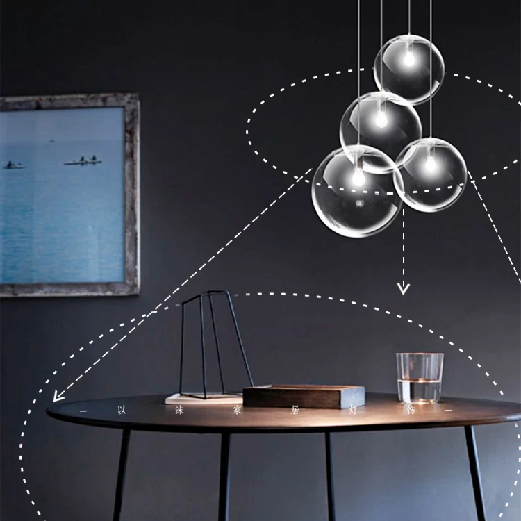 Hand Blown Glass Sphere Pendant Lamp Clear Glass Round Shape Chandelier Bubble Glass Ball Hanging Light