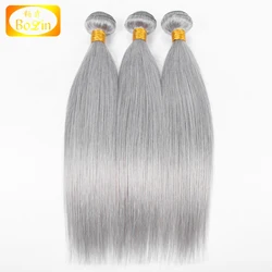 Straight Grey Brazilian Remy Hair Weave Silver Gray Color Human Hair Bundles  Extension