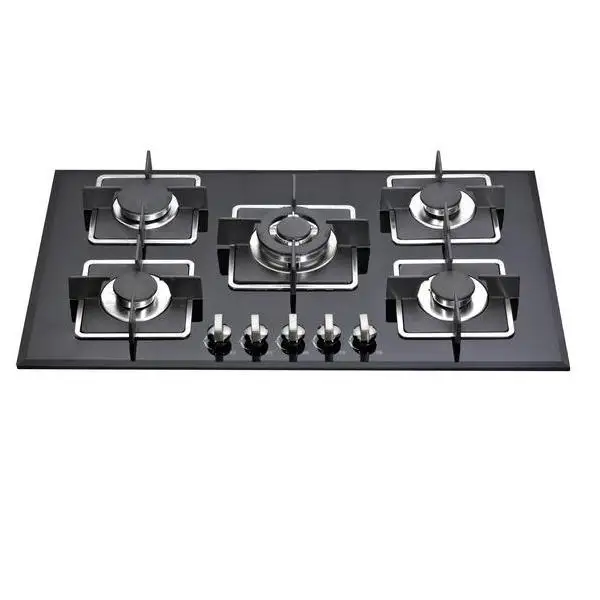 Black tempered glass built-in 5 sabaf burner gas hob/ gas cooktop