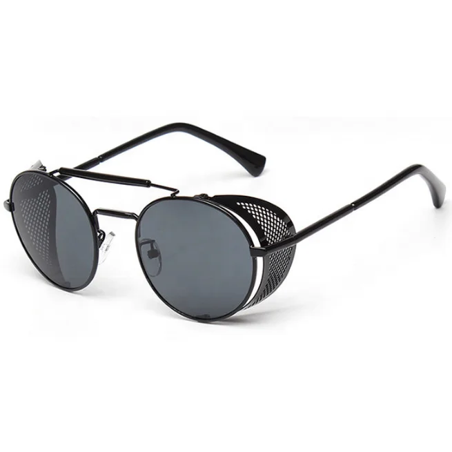 Sun side shield mens steam punk sunglass men retro round lens eyewear