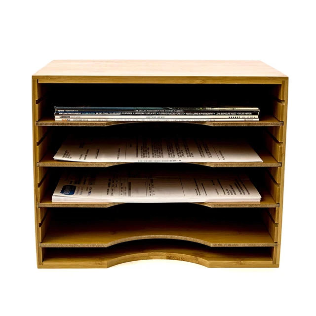 File Organizer Mail sorter, With Four Adjustable Dividers Natural Bamboo wood Color Collection