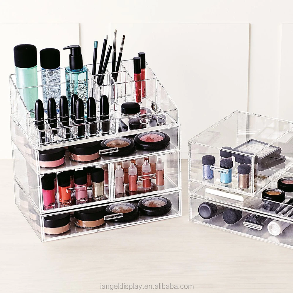 Iangel wholesale customized clear acrylic makeup organizer with drawers