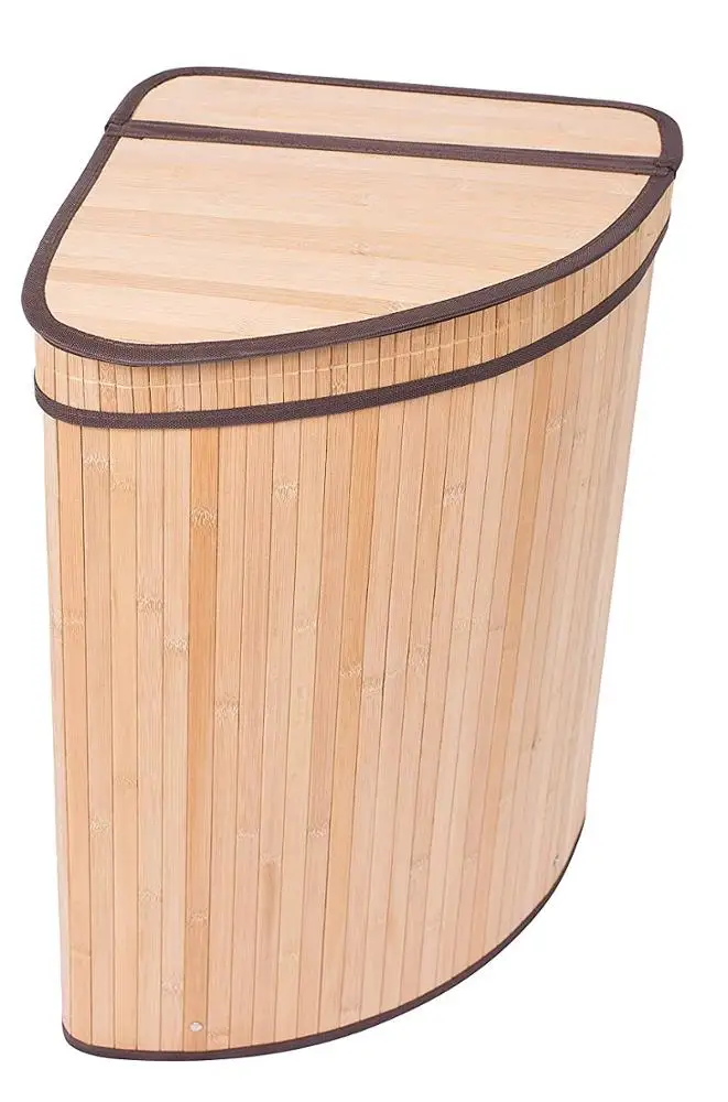 
Corner Laundry Hamper with Lid and Cloth Liner Bamboo Natural Easily Transport Laundry Basket Collapsible Hamper 