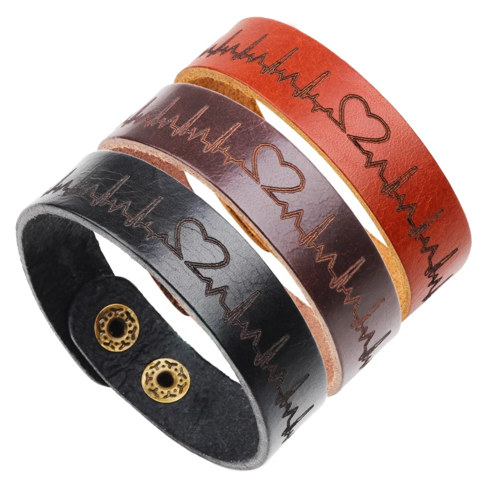 Модный креативный браслет из натуральной кожи с металлической пряжкой, регулируемый браслет из коровьей кожи