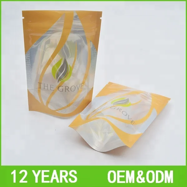 
With Ziplock And Tear Notch Top High Quality Food Grade Clear Front Foil Back Pouches Bags 