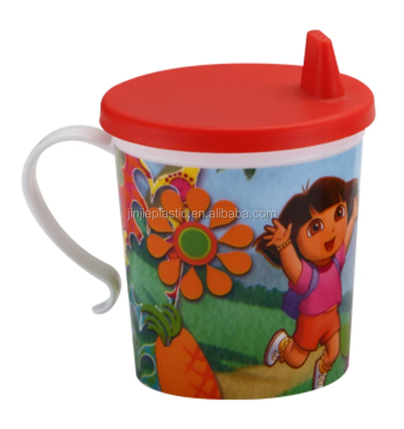 320ml, Eco-friendly, in-mold -labeling, cute kids pp tooth cup with handle and lid