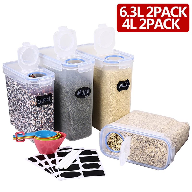 4 pack 6.3L(213OZ)x2pcs 4L(135OZ)x2pcs Cereal Storage Container Set 100% Airtight Leakproof Silicone Ring Lock Lid