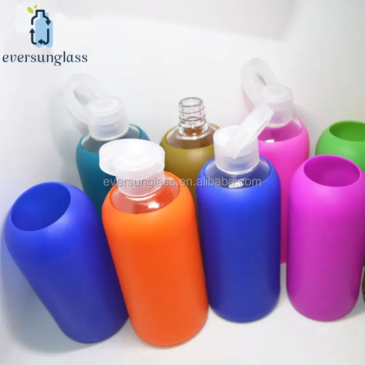 new products hand blown 500ml glass water bottles with insulated silicon sleeve