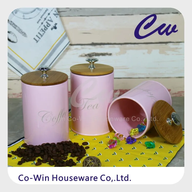Metal Household Box With Wood Lid And Silicone Sealing Ring Tinplate Galvanized Steel Coffee Tea Sugar Storage Canister