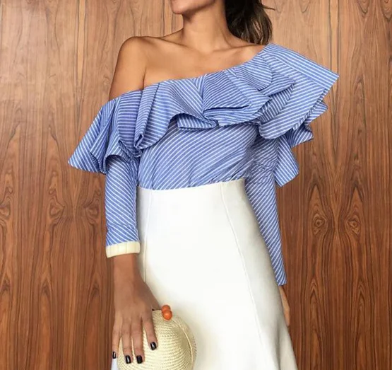 New Fashion Cool Printing Lady Tops Short Lotus Big Flower Side Off Shoulder Women T shirt