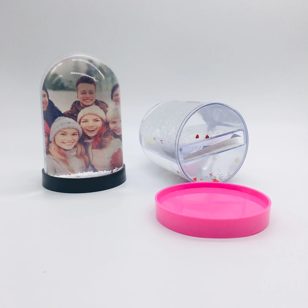 Custom home decorative plastic LED light snow globe with photo insert
