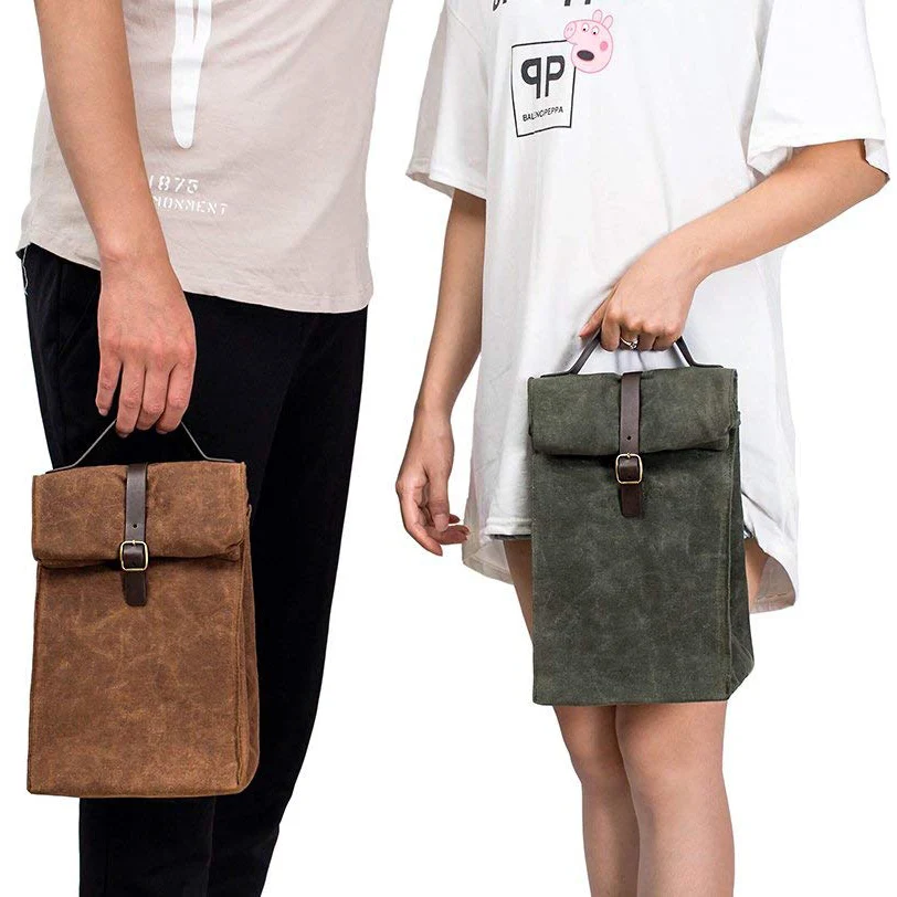 Insulated Reusable Thermal Waxed Canvas Lunch Tote Bag