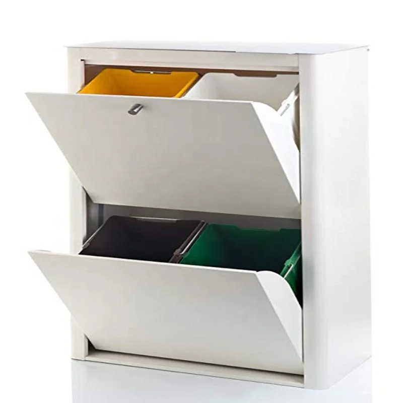 Foldable Metal 2/3/4 compartment Garbage Recycling Trash Bin Wall Mounted Indoor Waste Segregated Recycle Bins