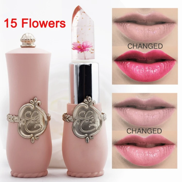 
2018 Make your own temperature change colour clear magic lipstick with flower change color 