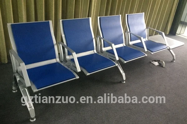 Triple Seats Indoor Blue Polyurethane PU Foam Airport Seating Chair